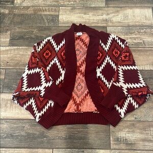 Tobi Red and White Cardigan with Nordic Patterns